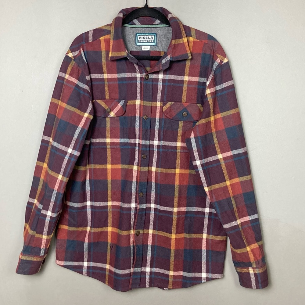 Vissla Creators Eco LS Flannel Large plaid shacket heavy thick cotton warm multi